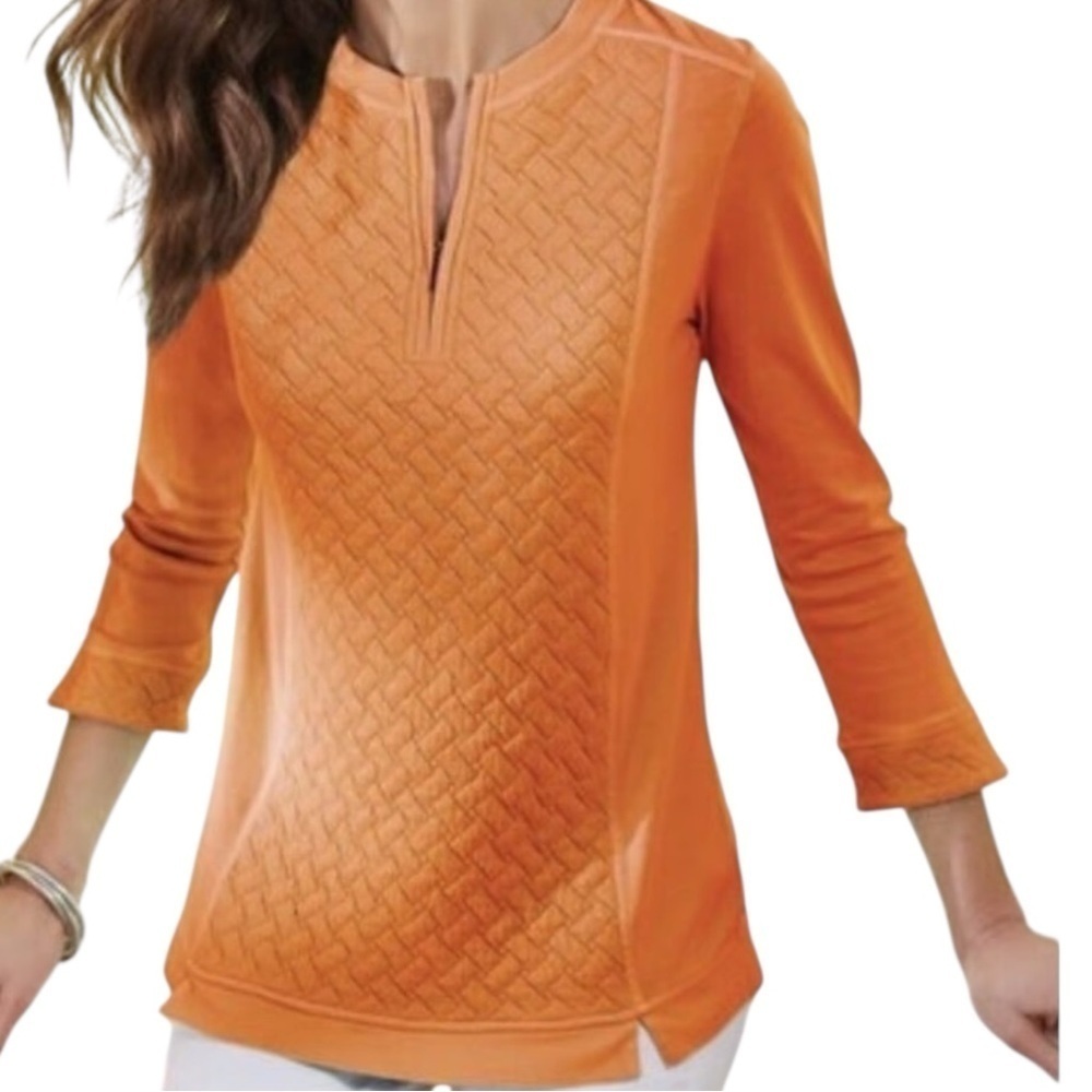 NWT Soft Surroundings Golf Shores quilted pullover tunic sweater in nectarine
